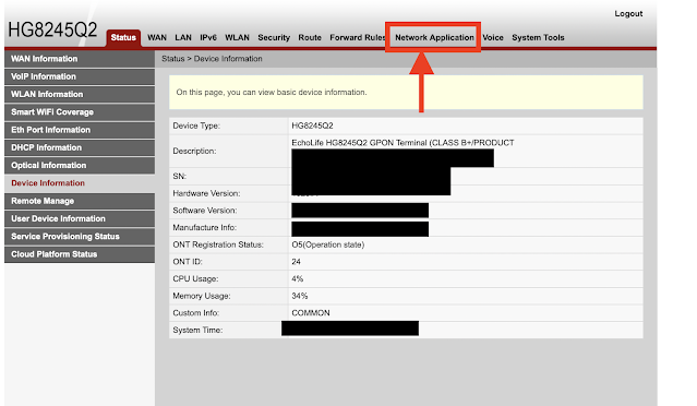 Network Application Tab